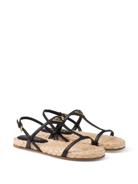 Prada enamel triangle-logo flat sandals - Black
