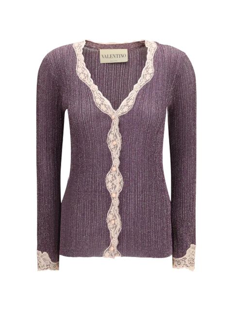 Valentino Garavani lace-trim cardigan - Purple - zdjęcie produktu nr 1
