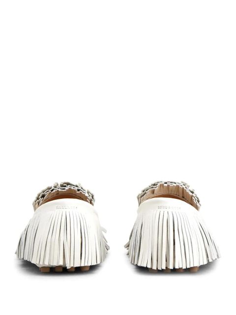 Tod's logo-plaque franged leather loafers - White