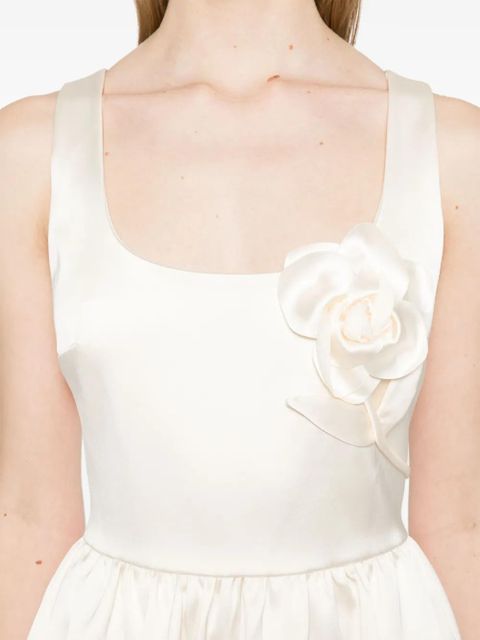 Self-Portrait floral-appliqué satin midi dress - Neutrals