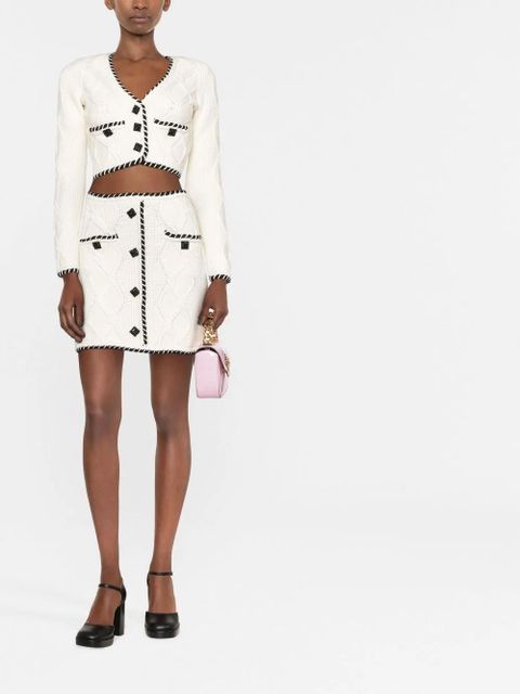 Self-Portrait Cable Knit button-embellished miniskirt - White