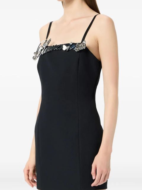 Blumarine logo-rose-embellishment mini dress - Black