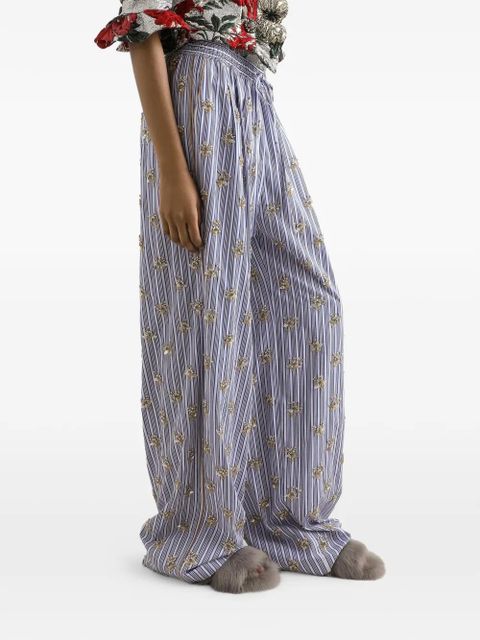 Dolce & Gabbana poplin trousers with floral embroidery - Blue