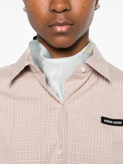 Miu Miu logo-patch checked shirt - Neutrals