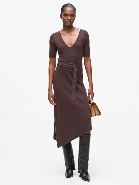 Karl Lagerfeld sukienka kolor brązowy midi dopasowana A4W13026