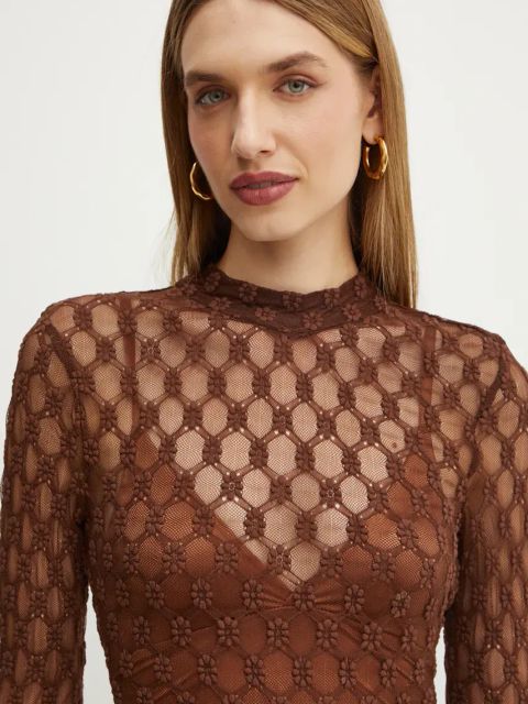 Bardot bluzka ADONI damska kolor brązowy wzorzysta 59473TB