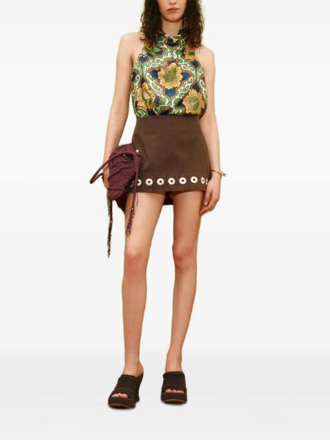 ALEMAIS Tobe eyelet-embellished denim mini skirt - Brown - zdjęcie produktu nr 2