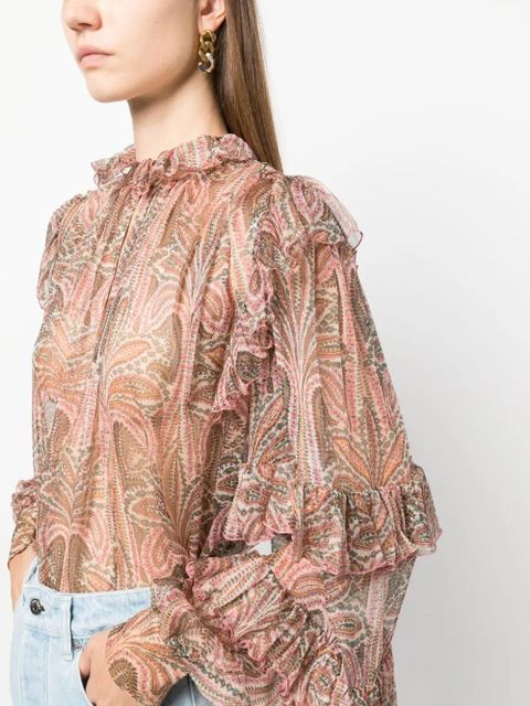 ETRO ruffled paisley-print silk blouse - Pink
