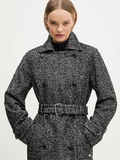 HUGO płaszcz z domieszką wełny kolor czarny 50547835