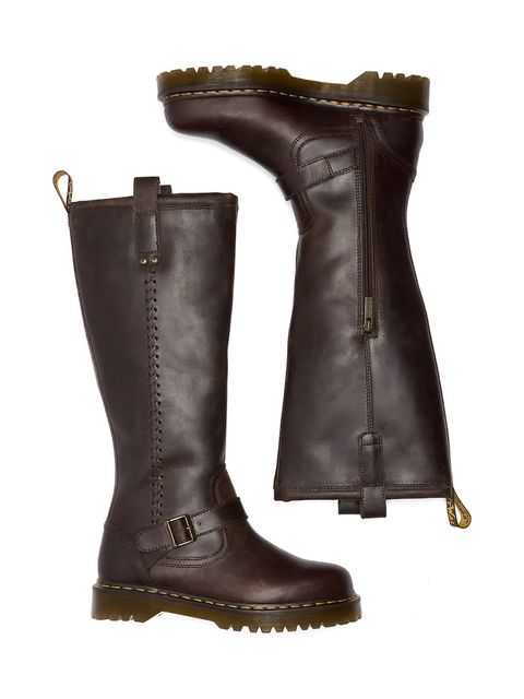 Dr. Martens kozaki Anistone damskie kolor brązowy na płaskim obcasie DM41871200