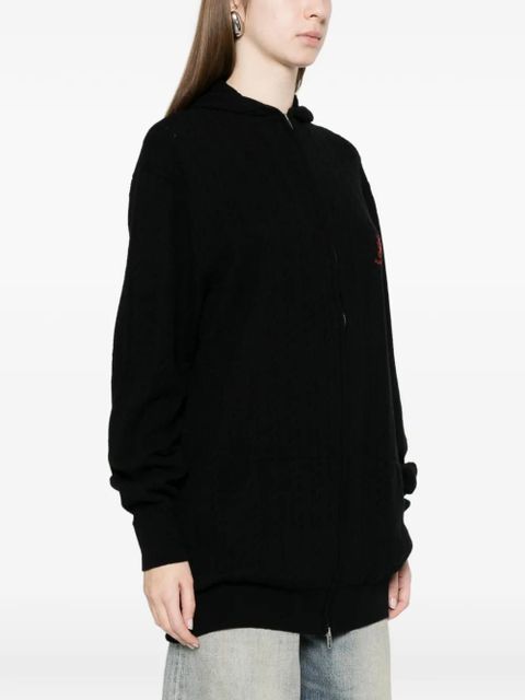 Balenciaga logo-embroidered cable-knit hoodie - Black