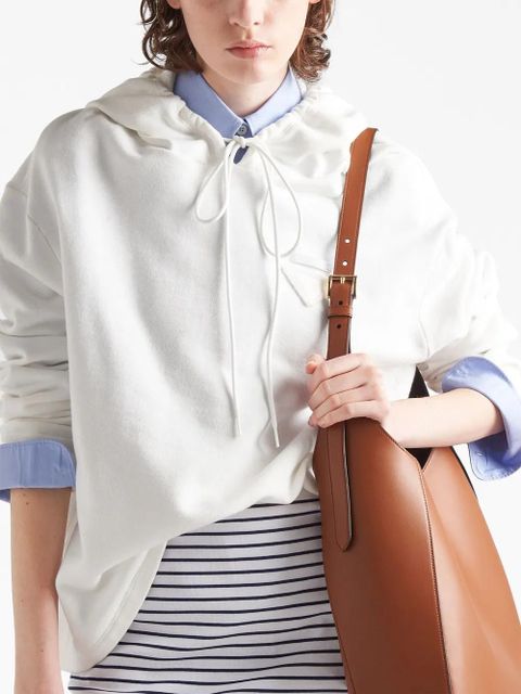 Prada triangle-logo cotton hoodie - White