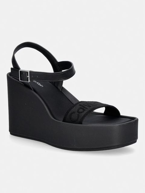 Calvin Klein sandały na koturnie WEDGE 70 SNDL WEBBING LTH - zdjęcie produktu nr 1