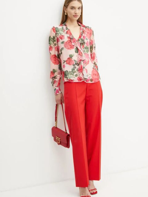 Guess bluzka z domieszką jedwabiu SOAVE kolor różowy wzorzysta W5RH55 WE550