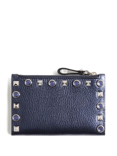 Valentino Garavani Rockstud cardholder with zipper in laminated calfskin - Blue - zdjęcie produktu nr 2