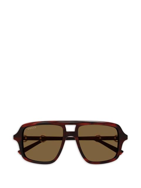 Gucci Eyewear horsebit-detail geometric-frame sunglasses - Brown - zdjęcie produktu nr 1