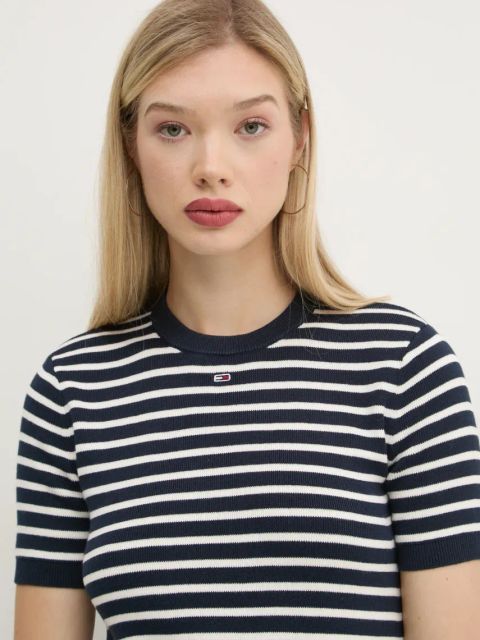 Tommy Jeans sweter bawełniany kolor granatowy lekki DW0DW19336