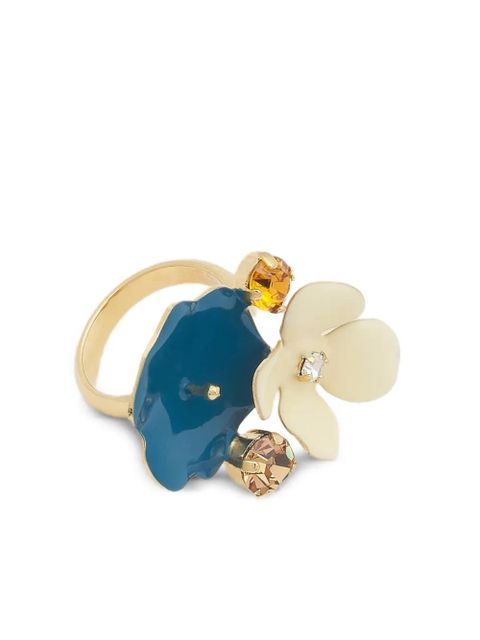 Marni enamelled flower rhinestone ring - Gold