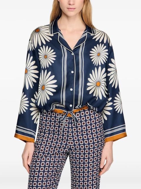 SANDRO floral-print silk shirt - Blue