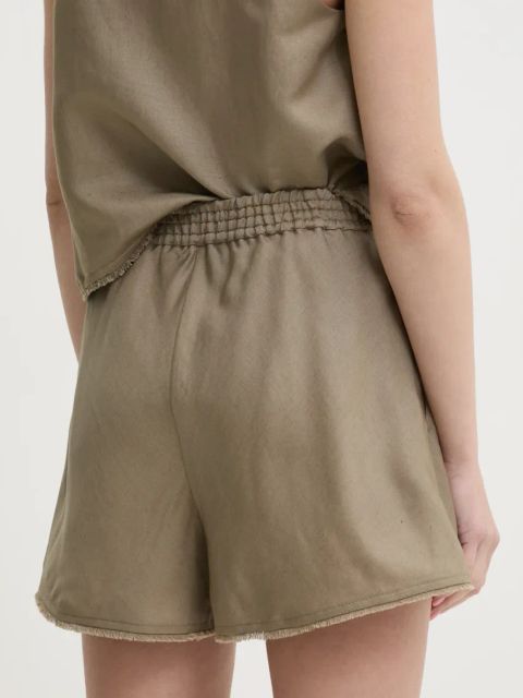 Ivy Oak szorty lniane kolor zielony gładkie high waist IO115201