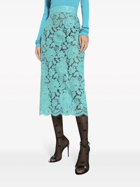 Dolce & Gabbana floral-lace high-waisted midi skirt - Blue