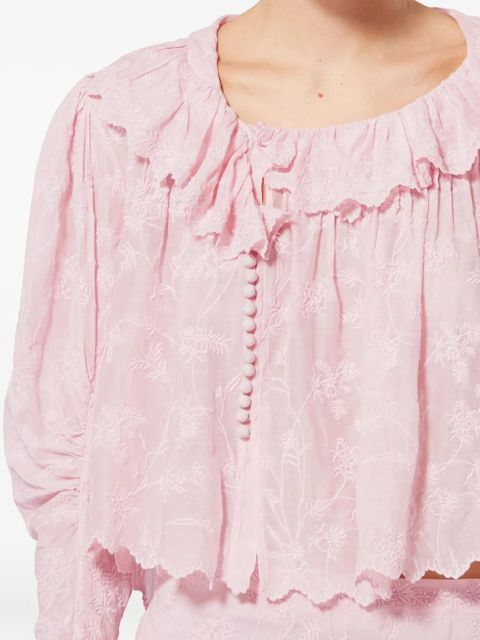 ISABEL MARANT Zelly ruffled embroidered top - Pink