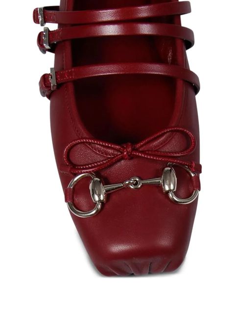 Gucci Horsebit bow-detail leather ballet flats - Red