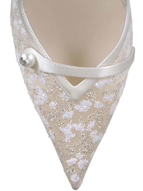 Jimmy Choo Amita tulle faux-pearl slingback pumps - White