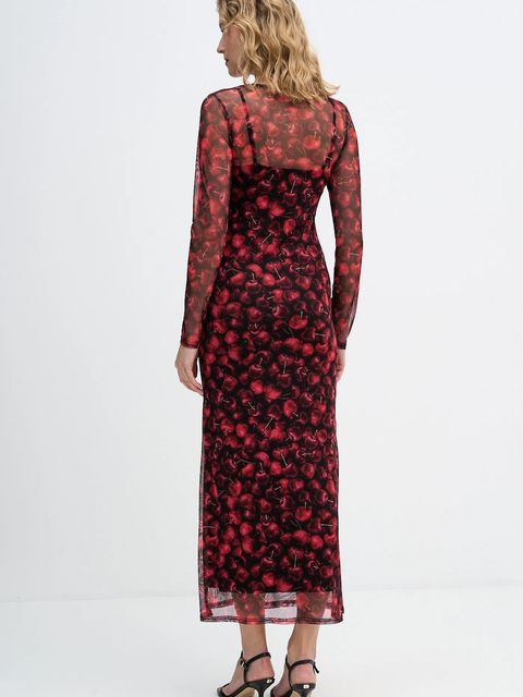 Never Fully Dressed sukienka Cherry Mesh Soho kolor bordowy maxi dopasowana NFDDR3167