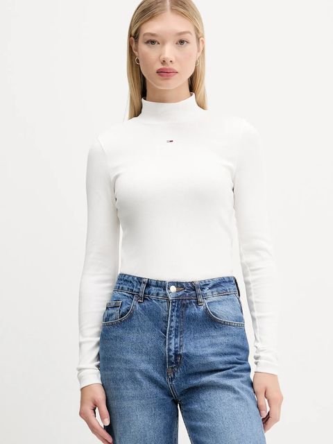 Tommy Jeans longsleeve damski kolor biały z półgolfem DW0DW19830 - zdjęcie produktu nr 1