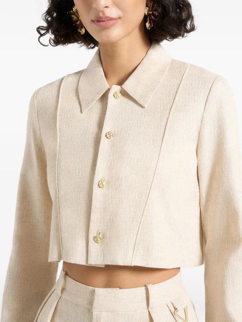 Manière De Voir Florine contour-piped cropped shirt - Neutrals