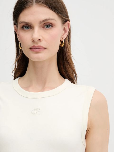 Calvin Klein Jeans sukienka kolor beżowy midi dopasowana LV047C240G