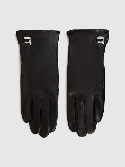Karl Lagerfeld rękawiczki skórzane IKON damskie kolor czarny A4W33112 - zdjęcie produktu nr 1