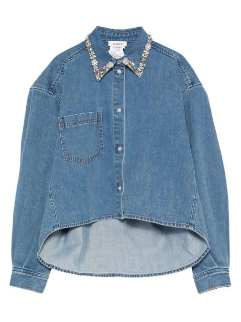 SANDRO embellished-collar denim shirt - Blue - zdjęcie produktu nr 1