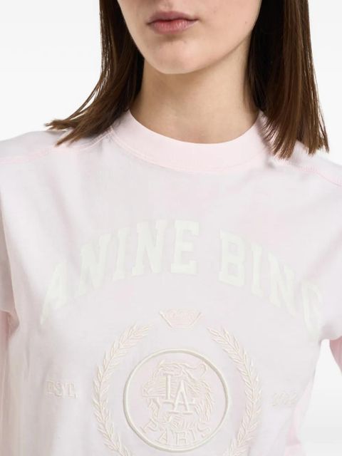 ANINE BING logo-print crest-embroidered T-shirt - Pink