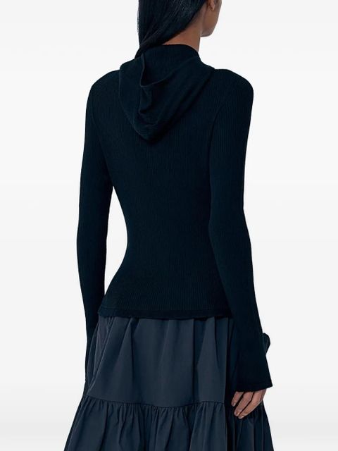 Cecilie Bahnsen high-neck ribbed knit hoodie - Black