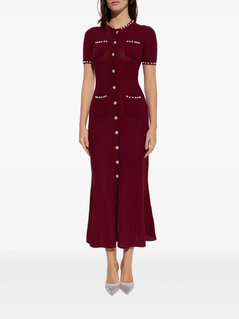 Self-Portrait button embellished midi dress - Red