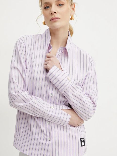 Patrizia Pepe koszula bawełniana damska kolor różowy regular z kołnierzykiem klasycznym 2C1636 A569