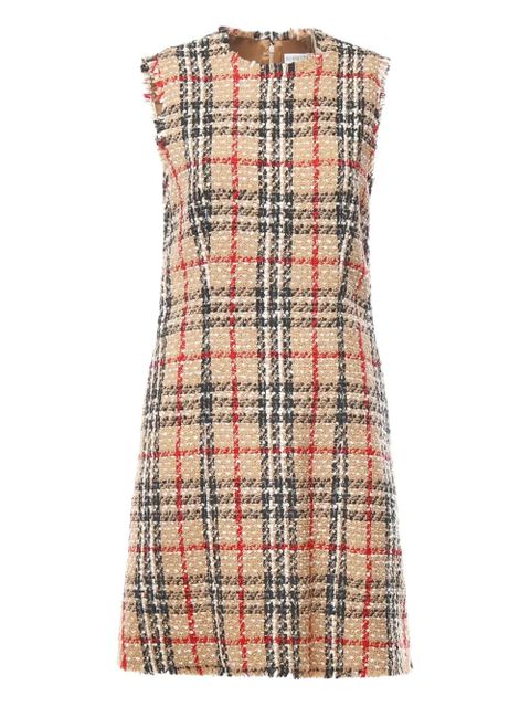 Burberry checked-pattern frayed midi dress - Neutrals - zdjęcie produktu nr 1