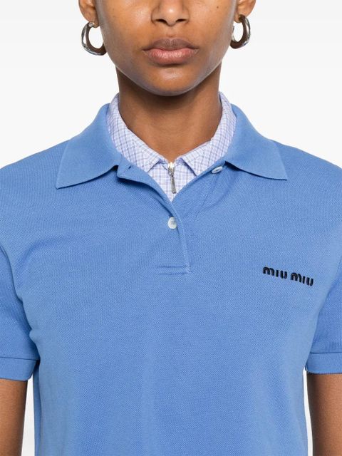 Miu Miu logo-print cropped polo top - Blue - zdjęcie produktu nr 2