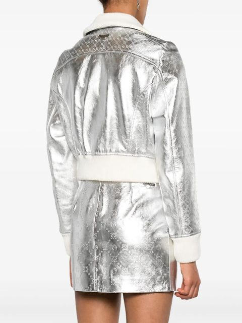 Marine Serre Moonogram-pattern laminated leather jacket - Silver