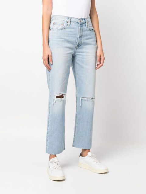 RE/DONE '70s ripped-knee cropped jeans - Blue