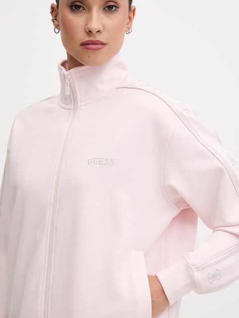 Guess bluza OCTAVIA damska kolor różowy z kapturem z aplikacją V5BQ15 KCX22