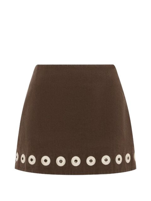 ALEMAIS Tobe eyelet-embellished denim mini skirt - Brown - zdjęcie produktu nr 1