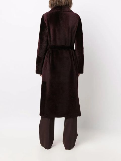 Yves Salomon long belted shearling coat - Red