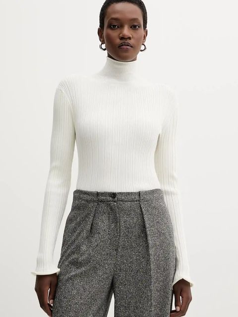 Marella sweter damski kolor beżowy lekki z golfem 2523366092200