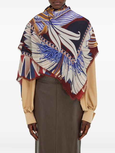 Ferragamo floral-print fringed scarf - Blue