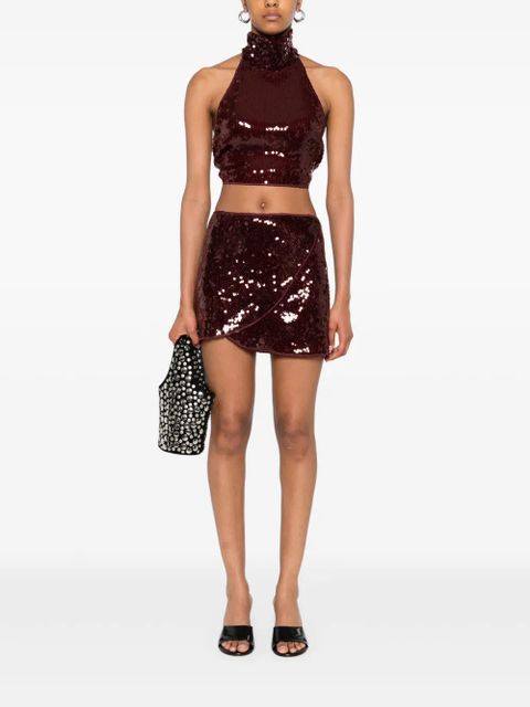 Oséree Marylin sequin halterneck crop top - Red
