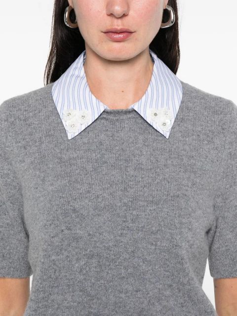 SANDRO striped-collar top - Grey