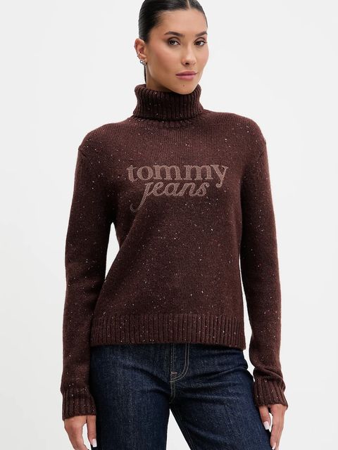 Tommy Jeans sweter z dodatkiem wełny damski kolor brązowy z golfem DW0DW21687 - zdjęcie produktu nr 1